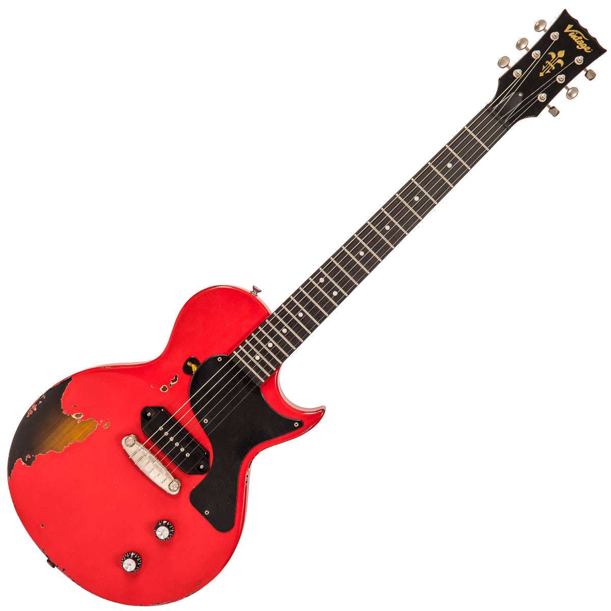 IN BUILD: - Vintage V120 ProShop Unique ~ Distressed Red / Tobacco Burst, Electric Guitar for sale at Richards Guitars.