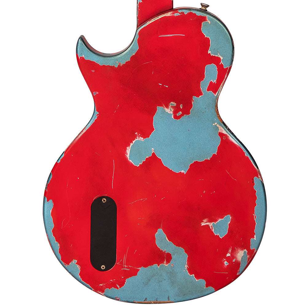 IN BUILD: - Vintage V120 ProShop Unique ~ Gun Hill Blue on Red, Electric Guitar for sale at Richards Guitars.