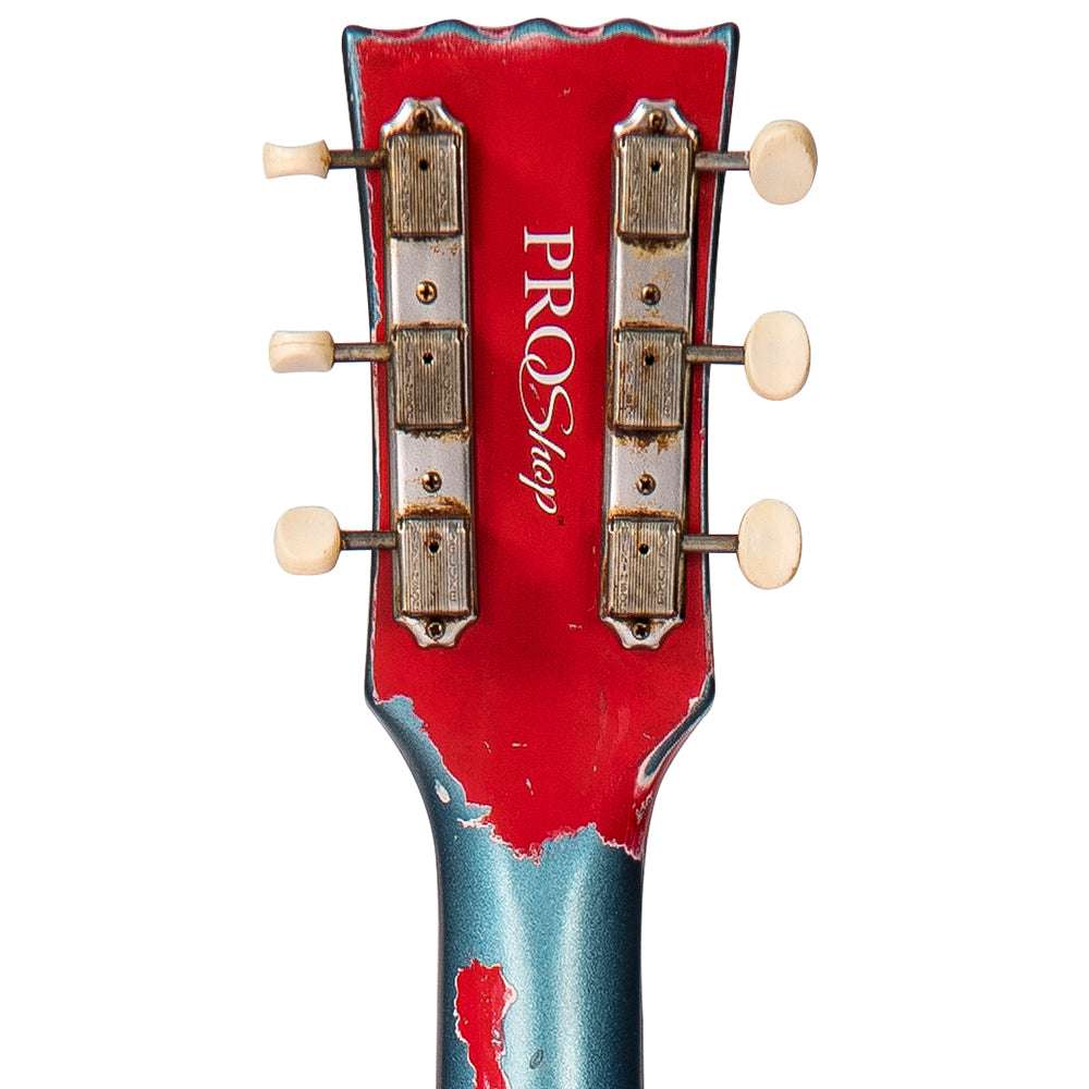 IN BUILD: - Vintage V120 ProShop Unique ~ Gun Hill Blue on Red, Electric Guitar for sale at Richards Guitars.