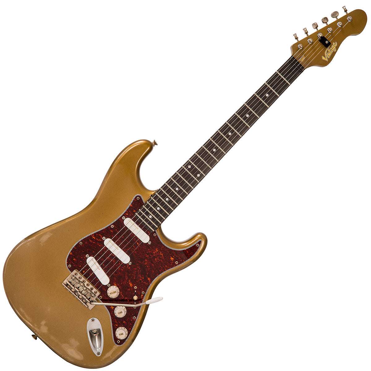 IN BUILD: – Vintage V6 ProShop Unique ~ Gold, Electric Guitar for sale at Richards Guitars.