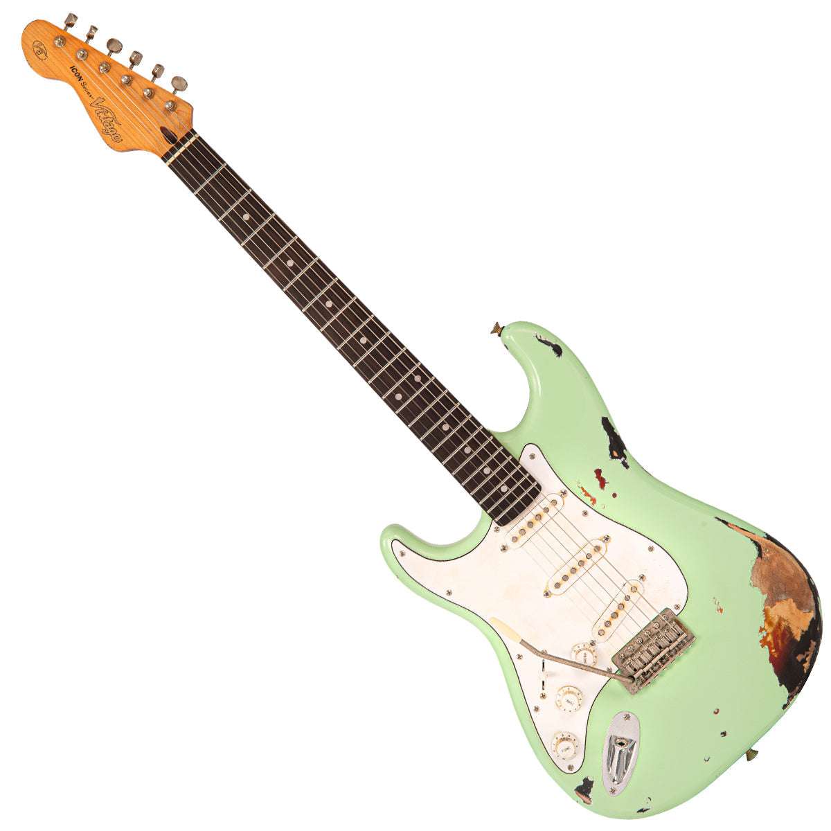 IN BUILD: - Vintage V6 ProShop Unique ~ Surf Green over Sunburst ~ Left Handed, Electric Guitar for sale at Richards Guitars.