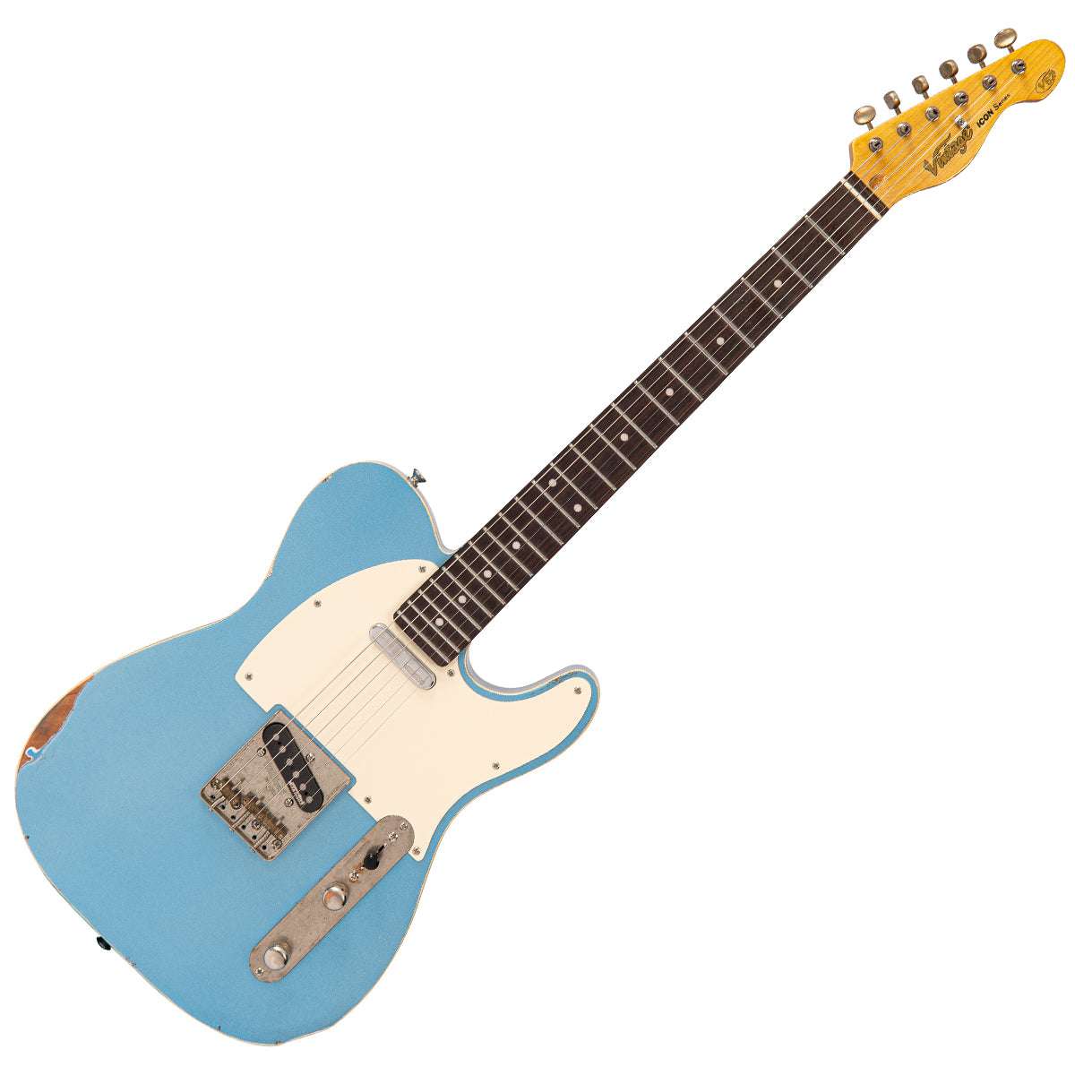 IN BUILD: - Vintage V62 ProShop Unique ~ Blue Sparkle, Electric Guitar for sale at Richards Guitars.