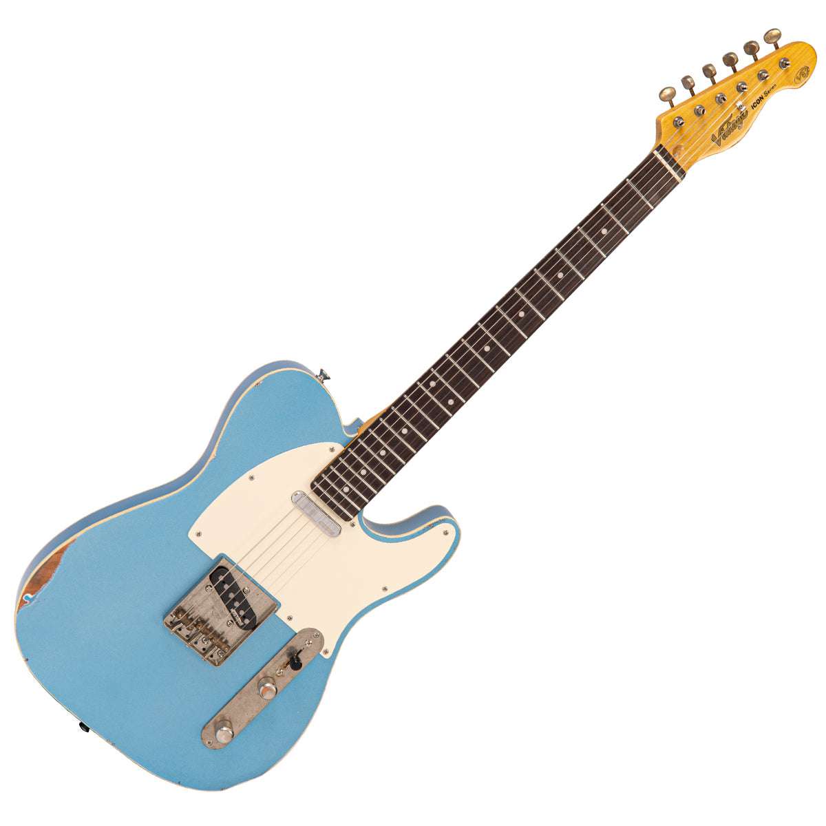 IN BUILD: - Vintage V62 ProShop Unique ~ Blue Sparkle, Electric Guitar for sale at Richards Guitars.
