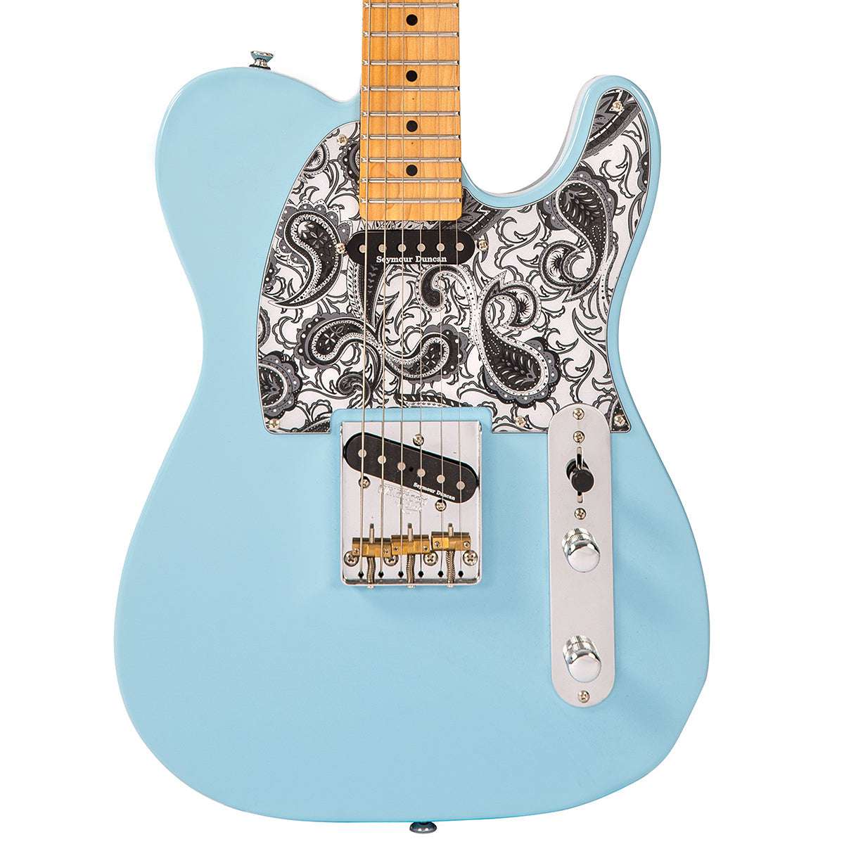 IN BUILD: - Vintage V75 ProShop Unique ~ Laguna Blue Paisley, Electric Guitar for sale at Richards Guitars.