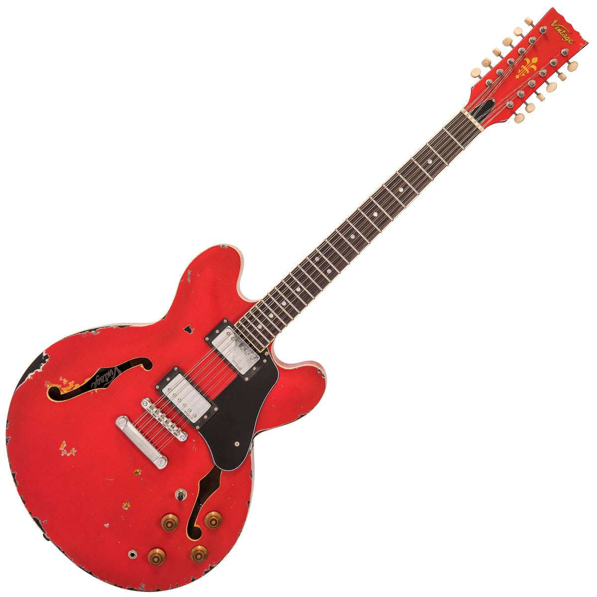IN BUILD: - Vintage VSA500-12 ProShop Unique ~ Aged Red over Sunburst, Electric Guitar for sale at Richards Guitars.