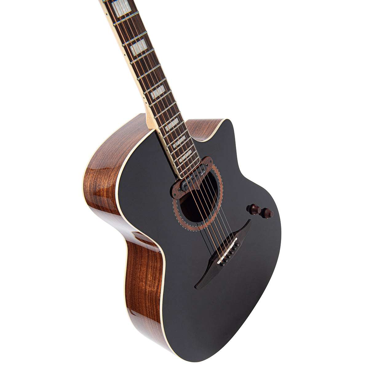 Vintage REVO ELEKTRA ~ Black Silk VRE900BK, Electro Acoustic Guitar for sale at Richards Guitars.