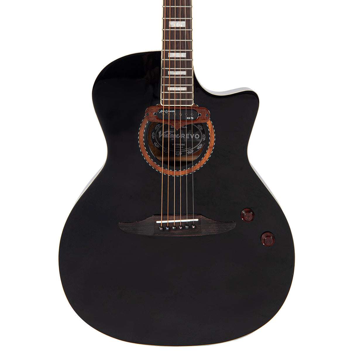 Vintage REVO ELEKTRA ~ Black Silk VRE900BK, Electro Acoustic Guitar for sale at Richards Guitars.