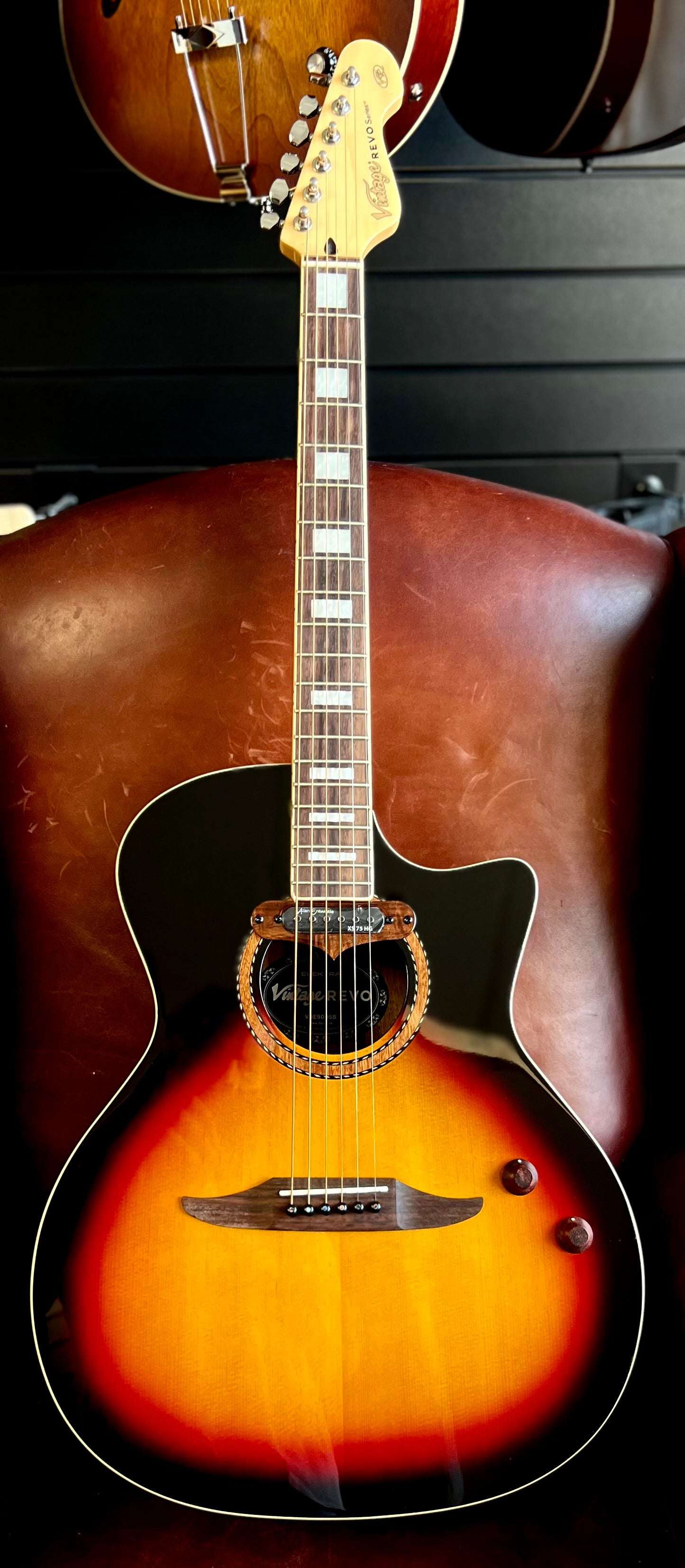 Vintage REVO ELEKTRA ~ Sunburst Silk VRE900SB, Electro Acoustic Guitar for sale at Richards Guitars.