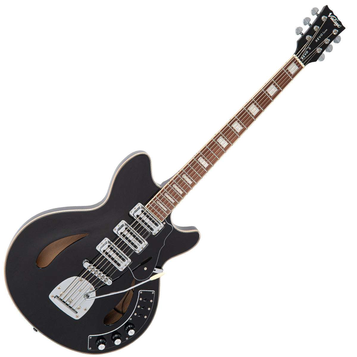 Chitarra semiacustica vintage REVO Series 'Custom Supreme Baritone VI' ~ Boulevard Black, Chitarra elettrica in vendita presso Richards Guitars.