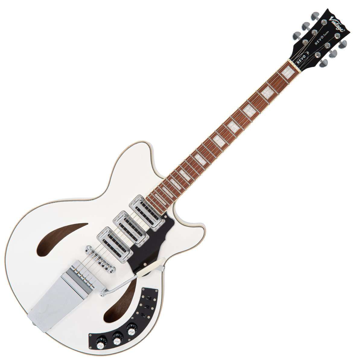 Chitarra semiacustica vintage REVO Series 'Custom Supreme' ~ Arctic White, in vendita presso Richards Guitars.