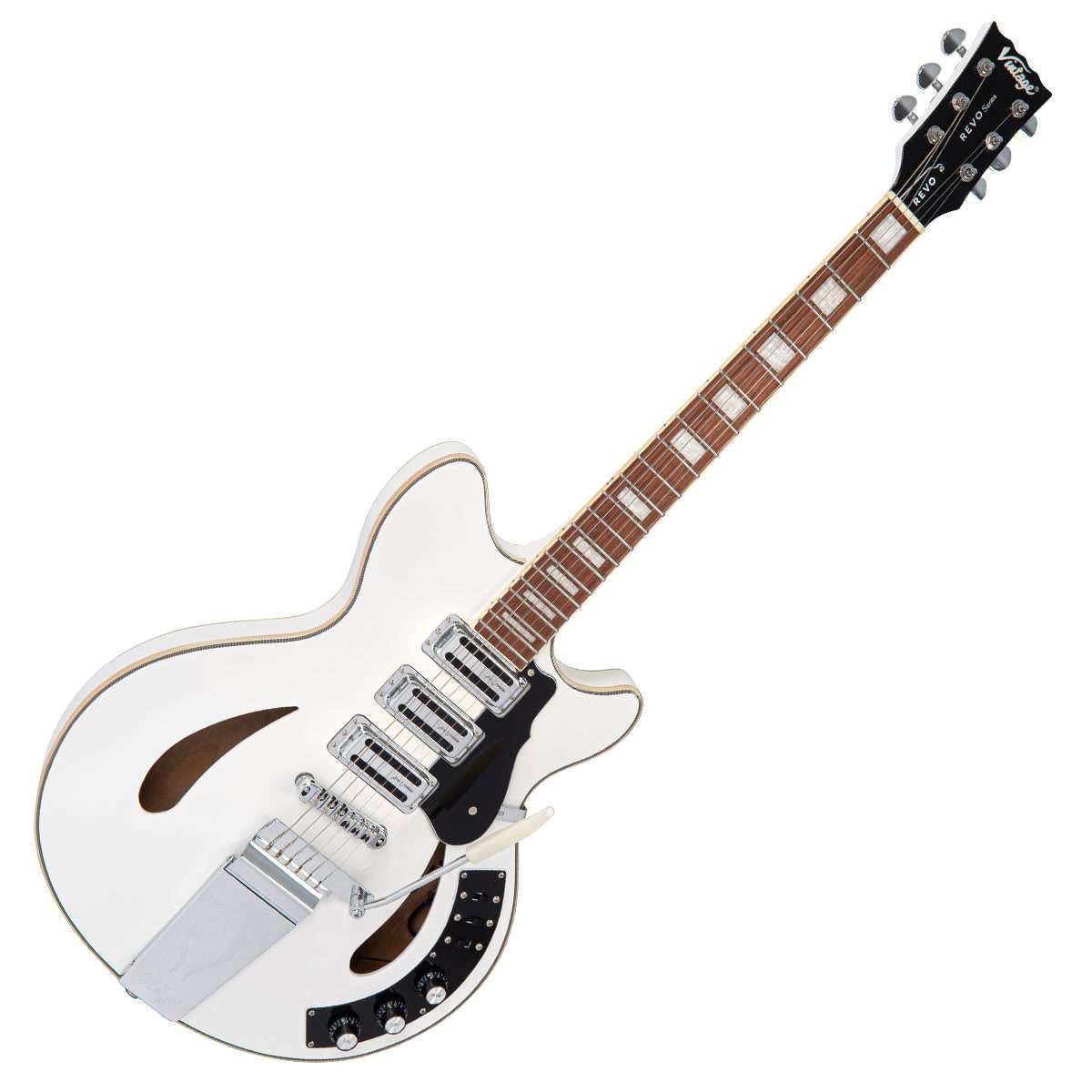 Chitarra semiacustica vintage REVO Series 'Custom Supreme' ~ Arctic White, in vendita presso Richards Guitars.