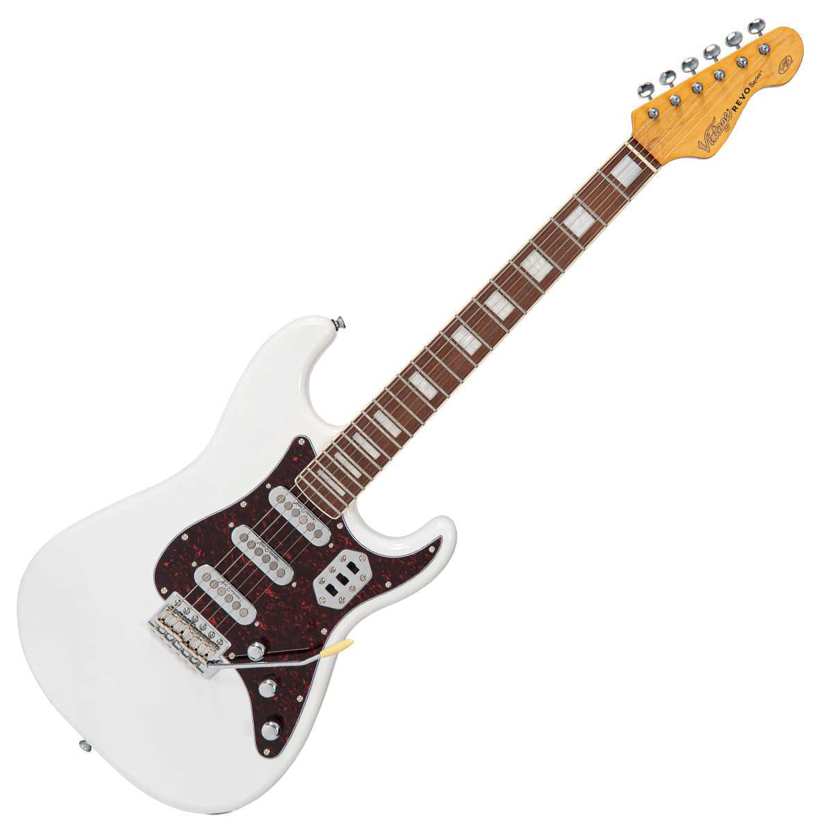 Vintage REVO Series 'Deluxe' Guitar ~ Arctic White, Electric Guitar for sale at Richards Guitars.