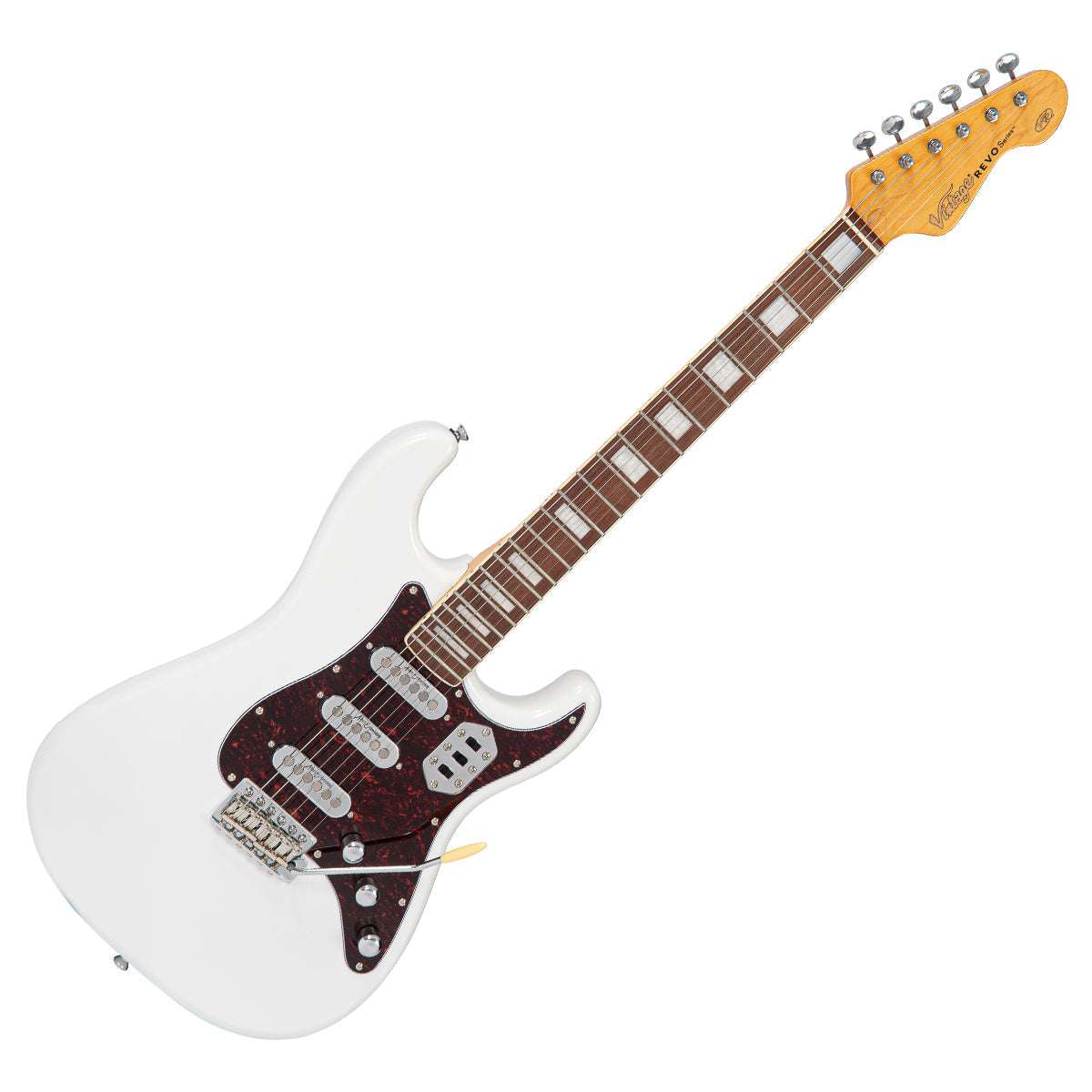 Vintage REVO Series 'Deluxe' Guitar ~ Arctic White, Electric Guitar for sale at Richards Guitars.
