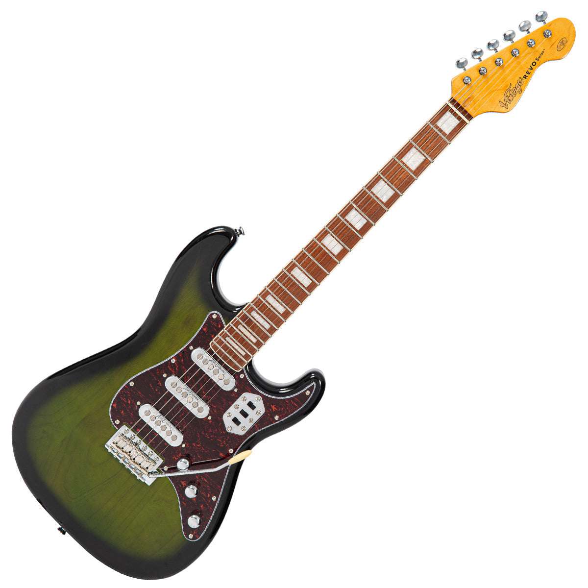 Vintage REVO Series 'Deluxe' Guitar ~ Greenburst, Electric Guitar for sale at Richards Guitars.
