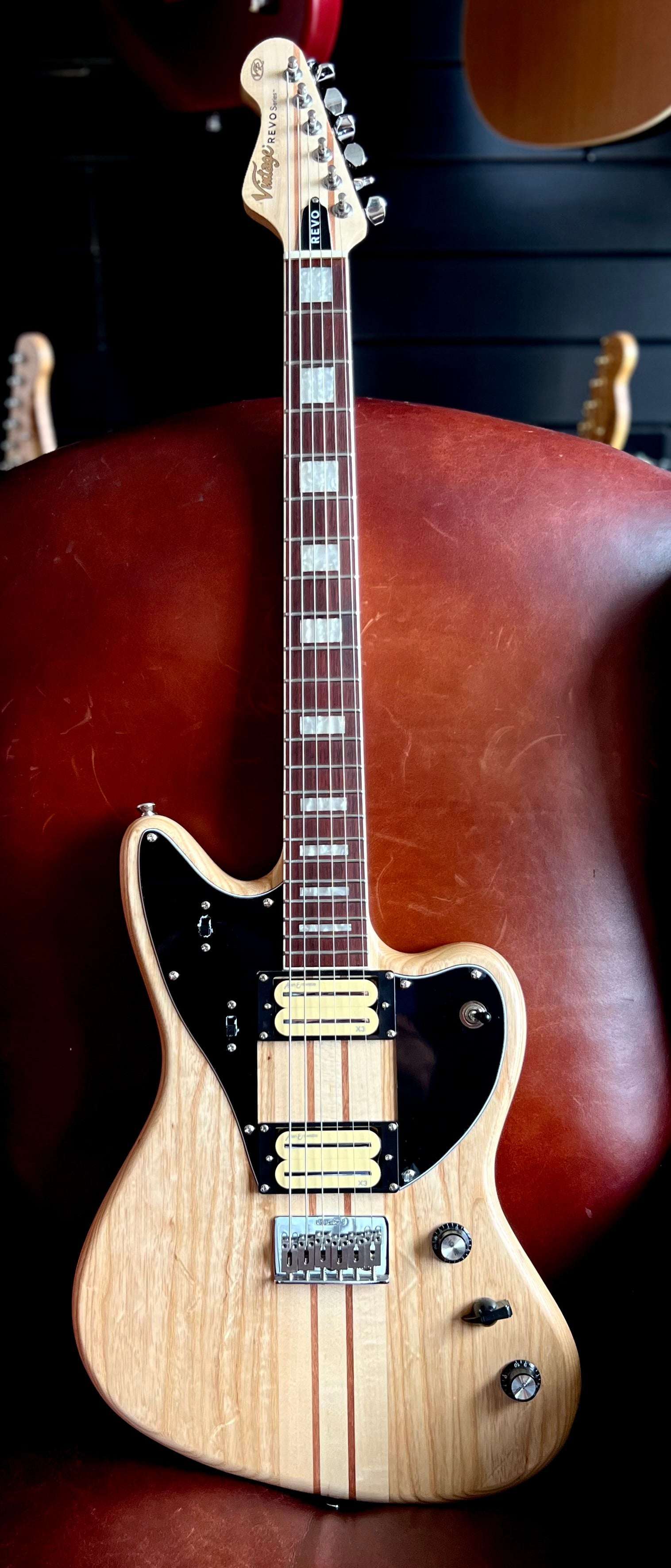 Vintage REVO Series 'Integra' Electric Guitar ~ Satin Natural, Electric Guitar for sale at Richards Guitars.