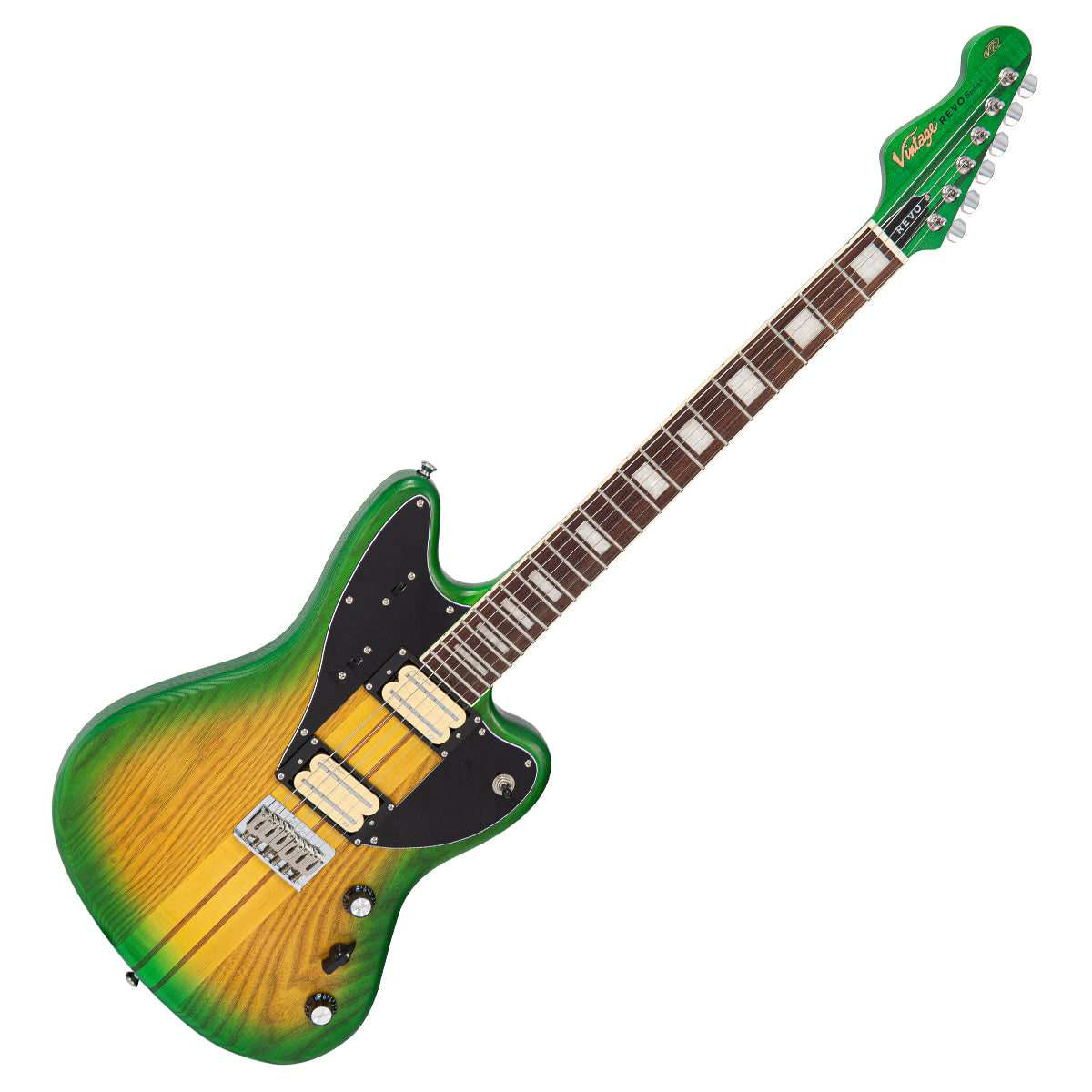 Vintage REVO Series 'Integra' Guitar ~ Green/Yellow Burst, Electric Guitar for sale at Richards Guitars.
