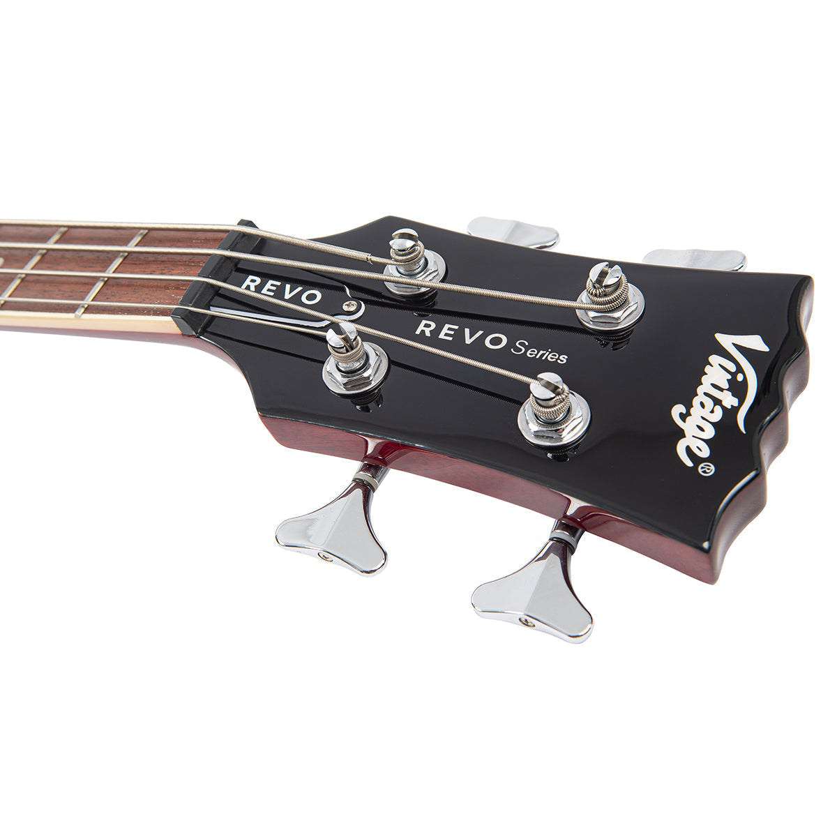 Vintage REVO Series 'Supreme' Semi Acoustic Bass ~ Cherry Red, Bass Guitar for sale at Richards Guitars.