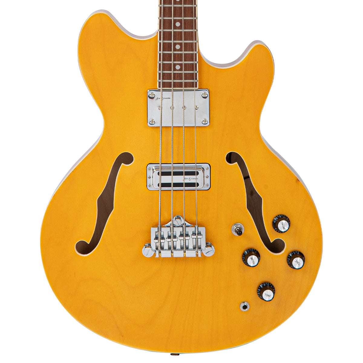 Vintage REVO Series 'Supreme' Semi Acoustic Bass ~ Natural, Bass Guitar for sale at Richards Guitars.