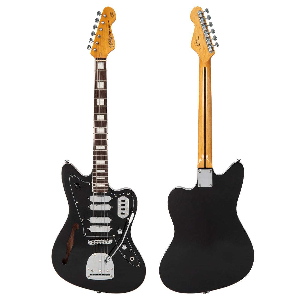 Vintage REVO Series 'Surfmaster Quad' Electric Guitar ~ Boulevard Black, Electric Guitar for sale at Richards Guitars.