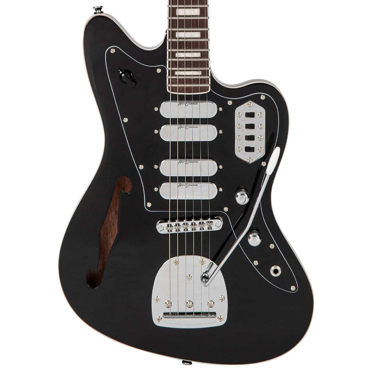Vintage REVO Series 'Surfmaster Quad' Electric Guitar ~ Boulevard Black, Electric Guitar for sale at Richards Guitars.