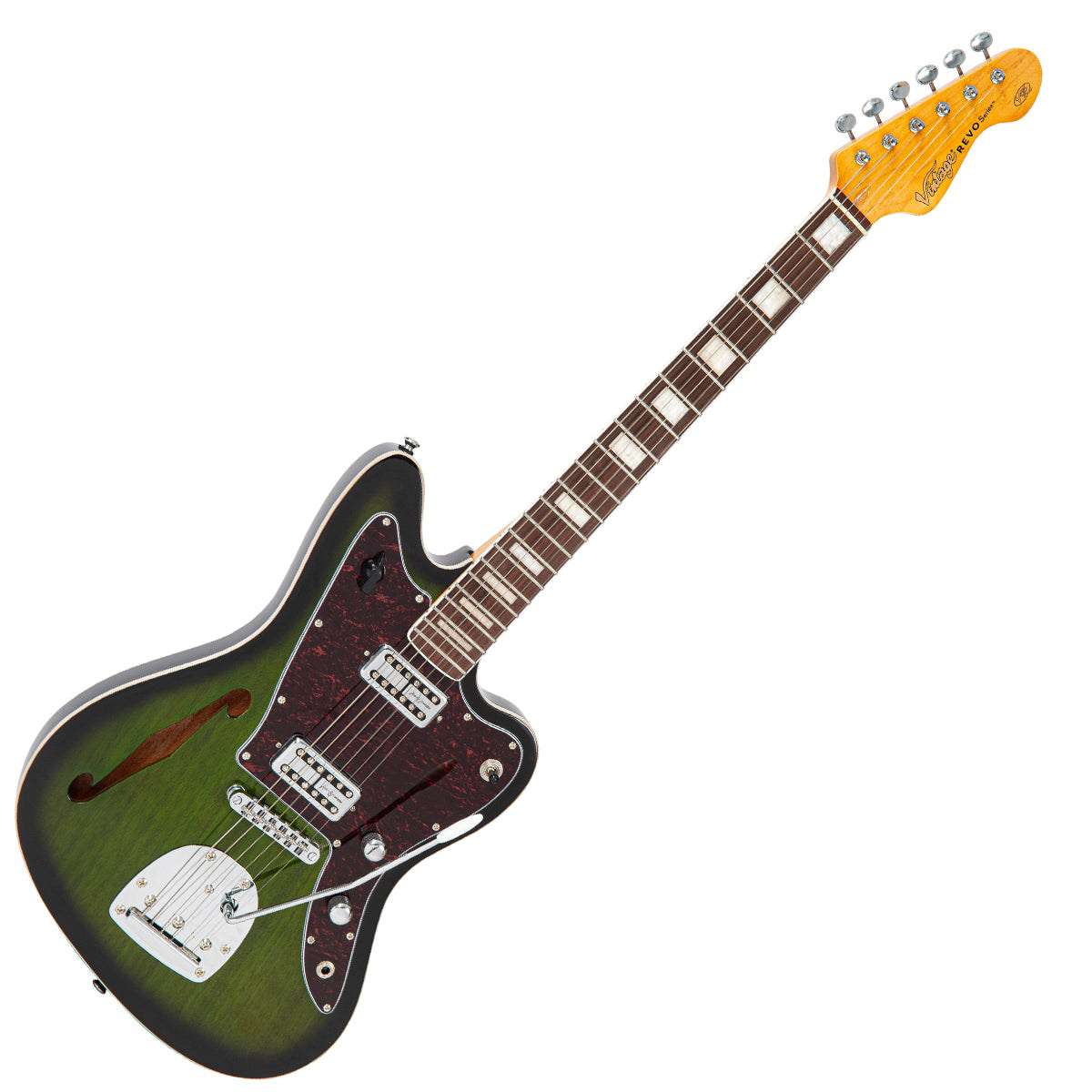Chitarra elettrica vintage REVO Series VRS652GB Surfmaster Thinline' Twin ~ Greenburst, in vendita presso Richards Guitars.