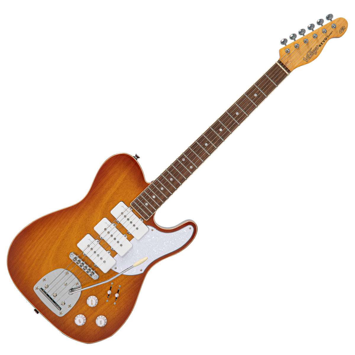 Vintage REVO Series 'Trio' Electric Guitar ~ Honeyburst VRB523HB, Electric Guitar for sale at Richards Guitars.