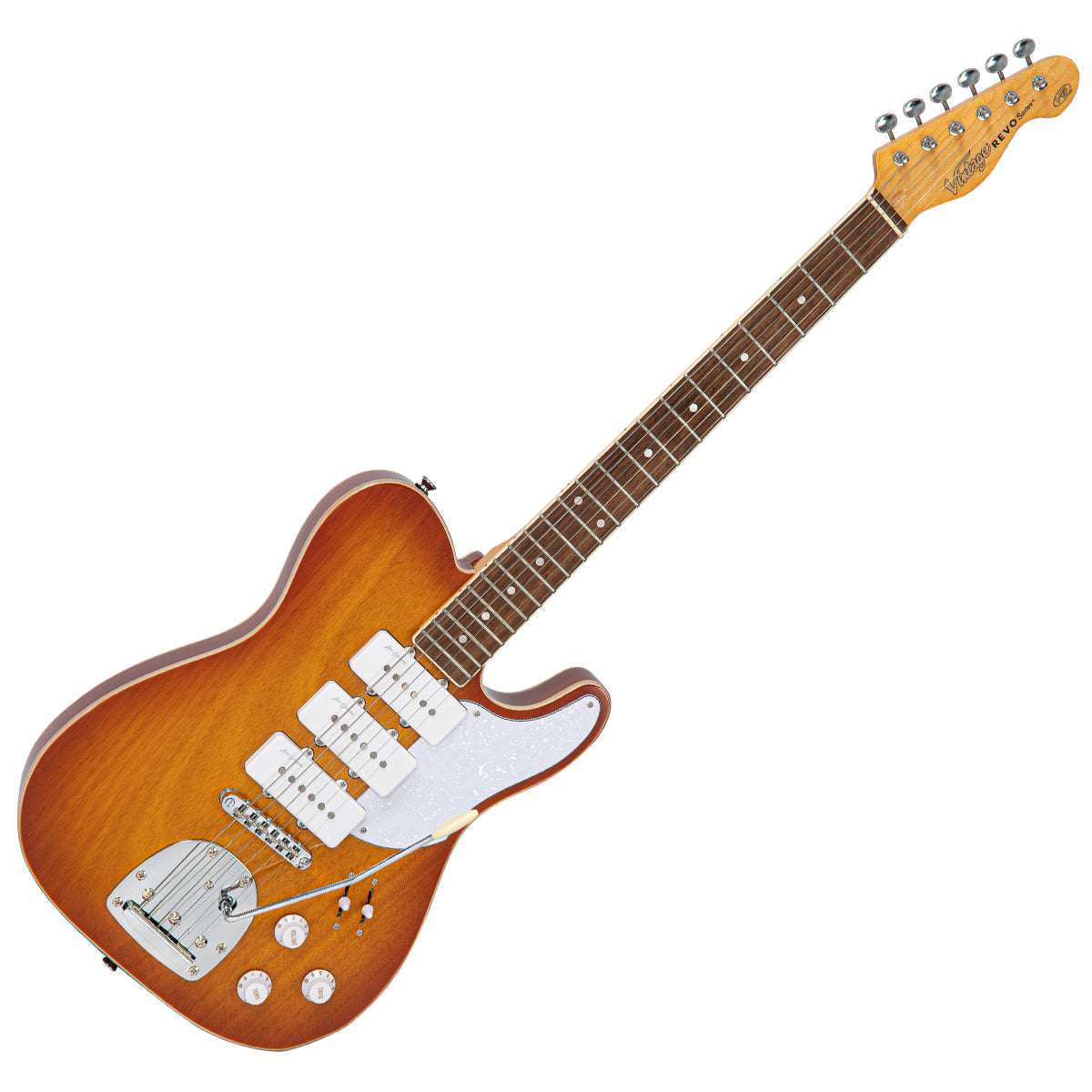 Vintage REVO Series 'Trio' Electric Guitar ~ Honeyburst VRB523HB, Electric Guitar for sale at Richards Guitars.