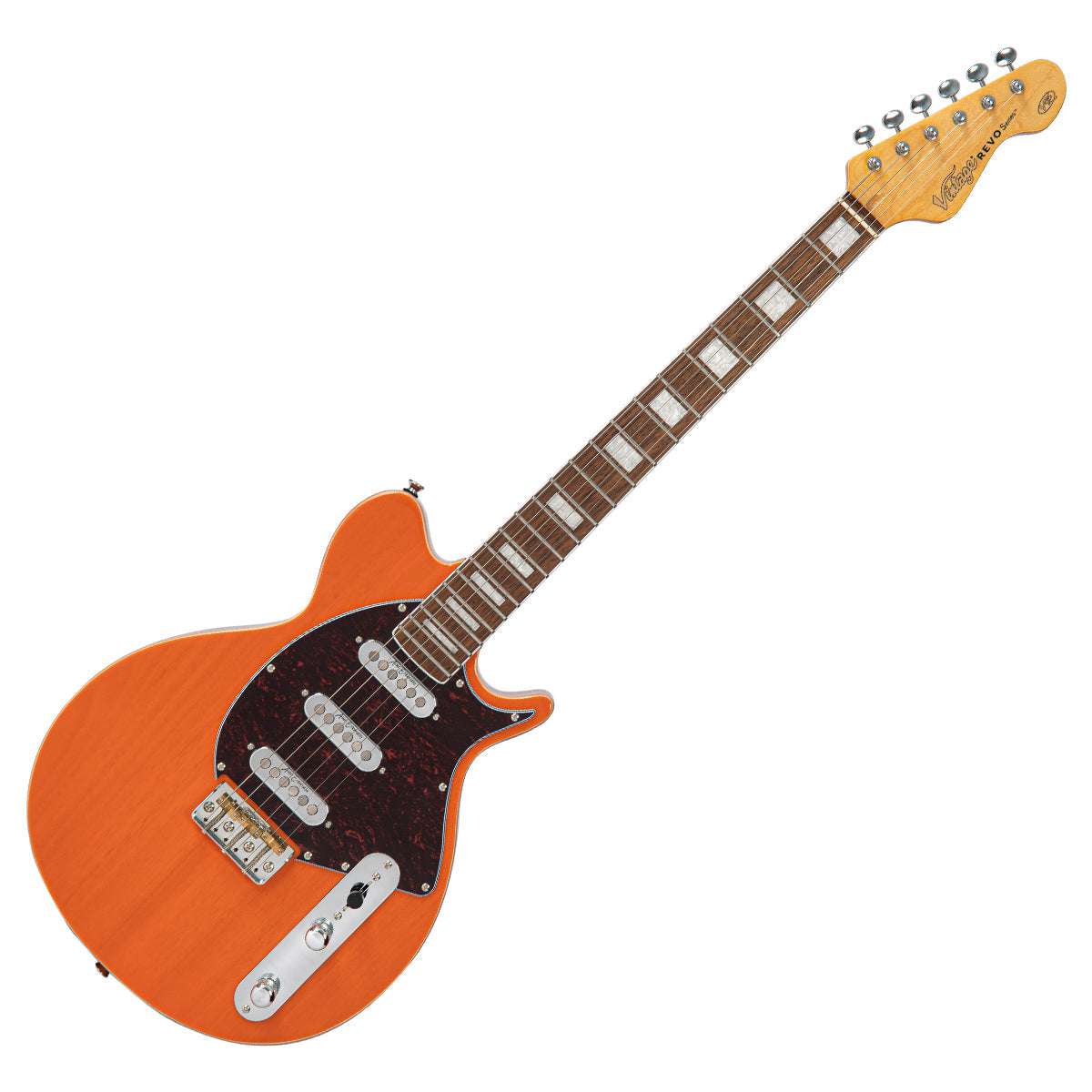 Vintage REVO Series 'Vision' Electric Guitar ~ Trans Orange, Electric Guitar for sale at Richards Guitars.