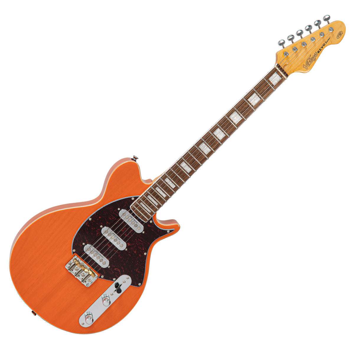 Vintage REVO Series 'Vision' Electric Guitar ~ Trans Orange, Electric Guitar for sale at Richards Guitars.