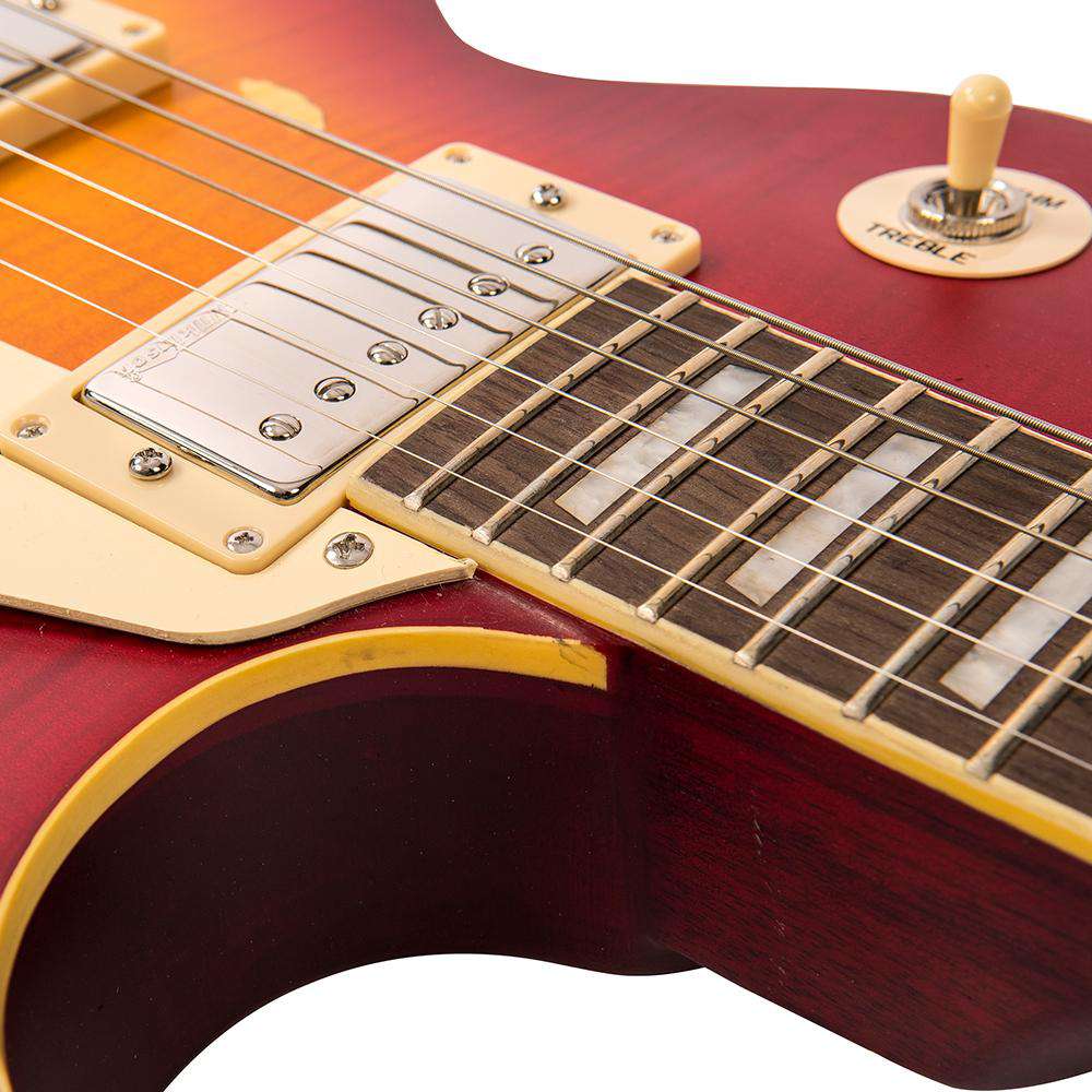 Vintage V100MRCS Electric Guitar ~ Distressed Cherry Sunburst, Electric Guitar for sale at Richards Guitars.