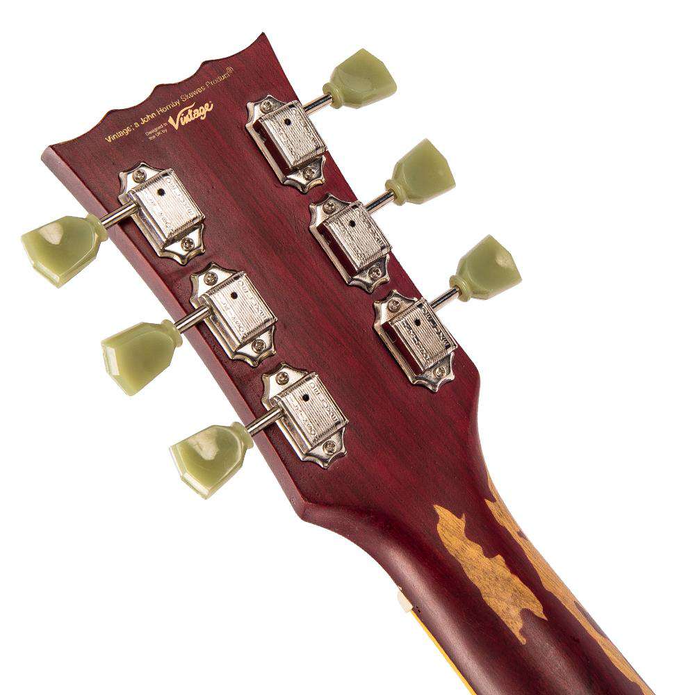 Vintage V100MRCS Electric Guitar ~ Distressed Cherry Sunburst, Electric Guitar for sale at Richards Guitars.