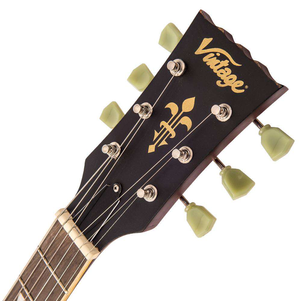 Vintage V100MRCS Electric Guitar ~ Distressed Cherry Sunburst, Electric Guitar for sale at Richards Guitars.