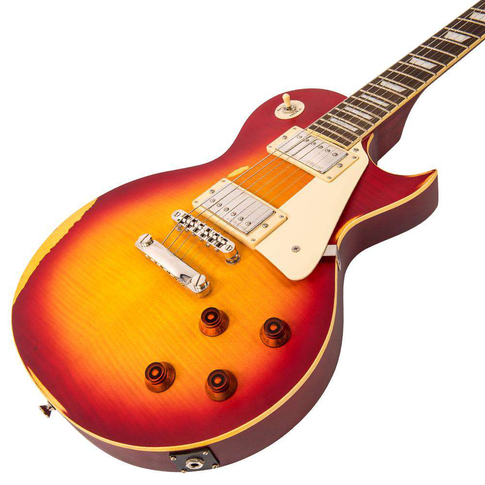 Vintage V100MRCS Electric Guitar ~ Distressed Cherry Sunburst, Electric Guitar for sale at Richards Guitars.