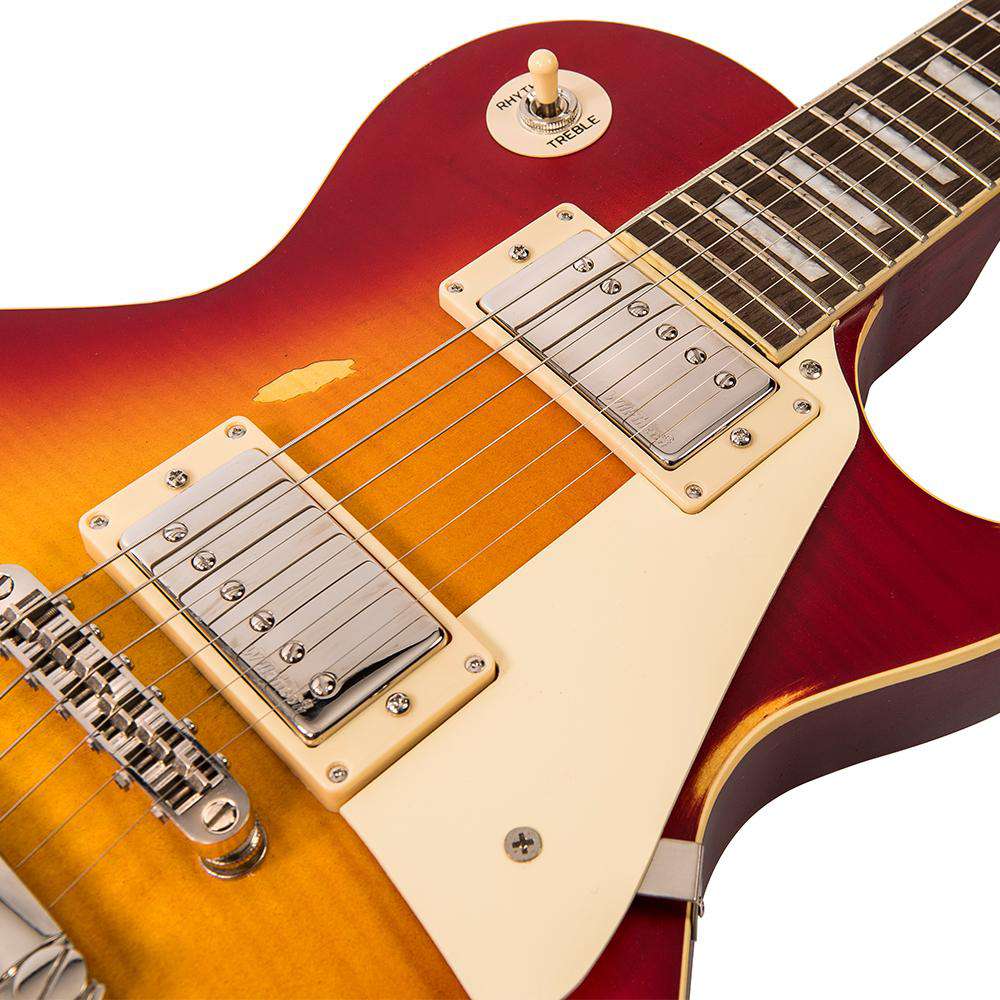 Vintage V100MRCS Electric Guitar ~ Distressed Cherry Sunburst, Electric Guitar for sale at Richards Guitars.