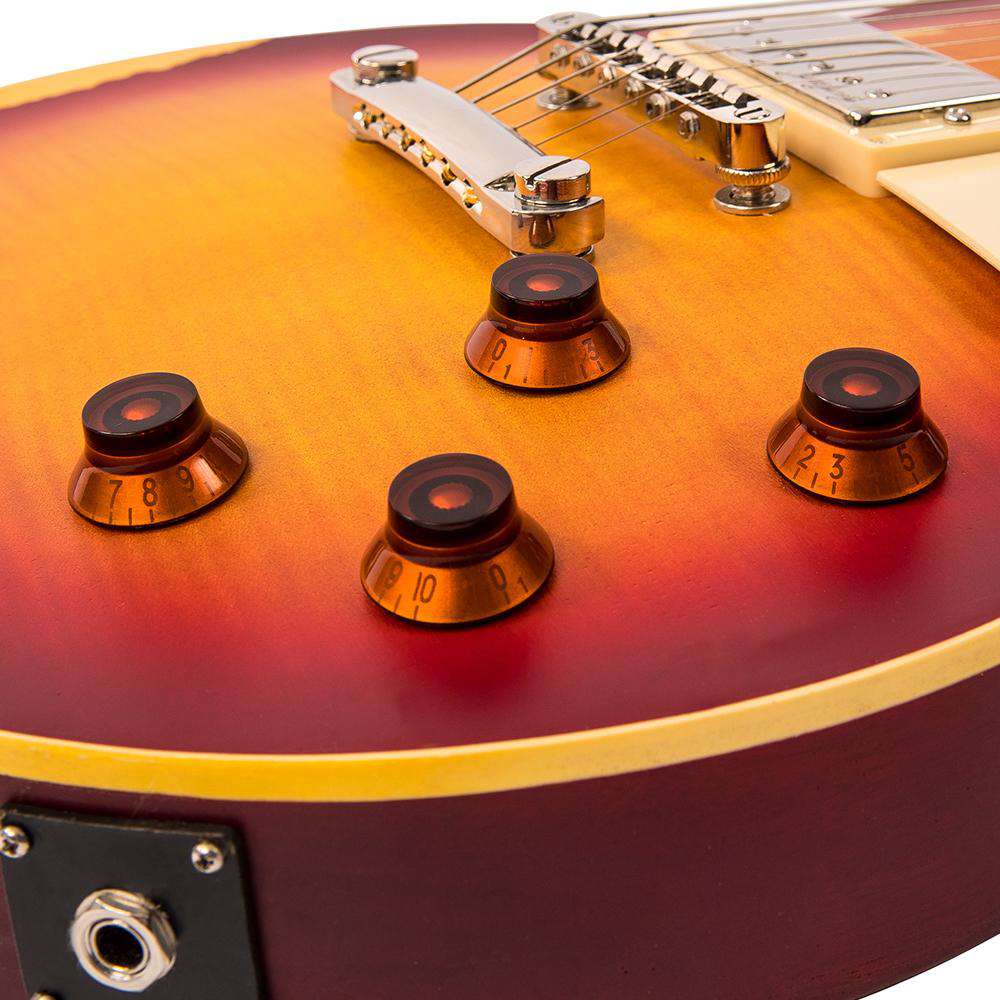 Vintage V100MRCS Electric Guitar ~ Distressed Cherry Sunburst, Electric Guitar for sale at Richards Guitars.