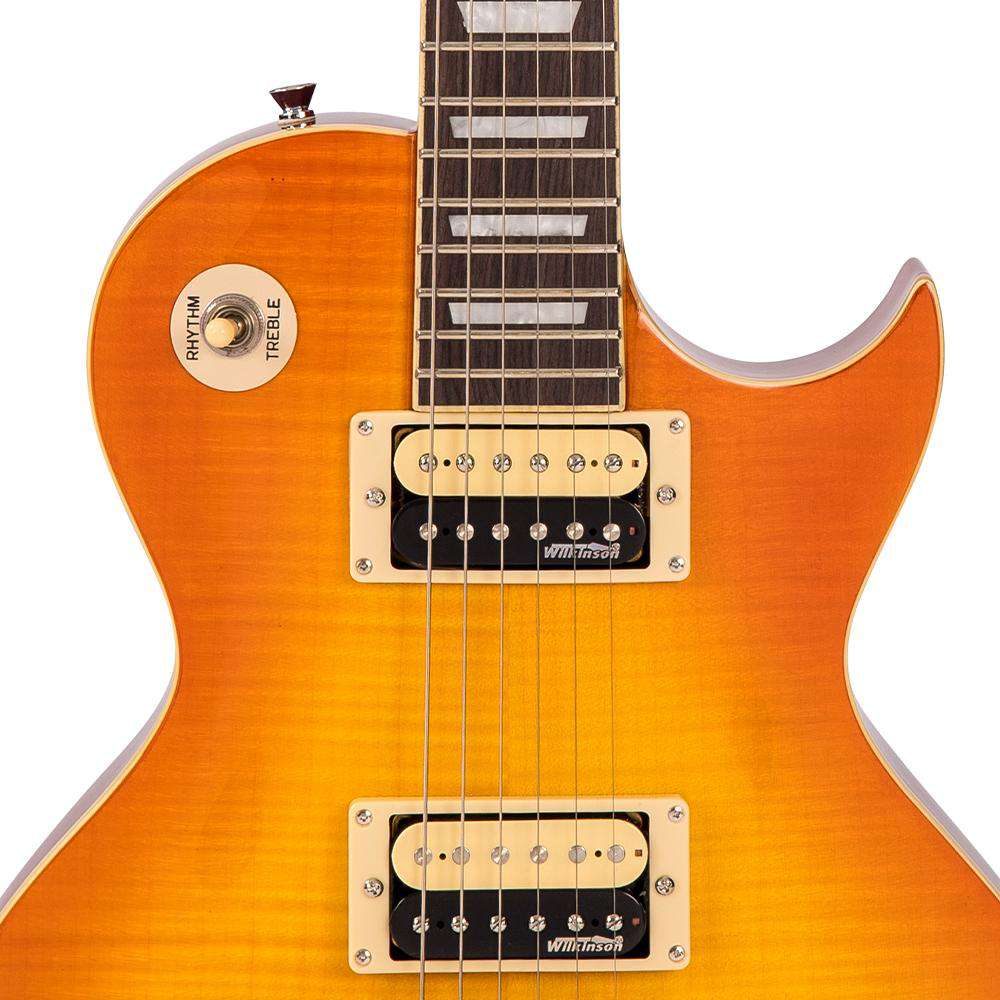 Vintage V100THB ReIssued Electric Guitar ~ Flamed Thru Honeyburst, Electric Guitar for sale at Richards Guitars.