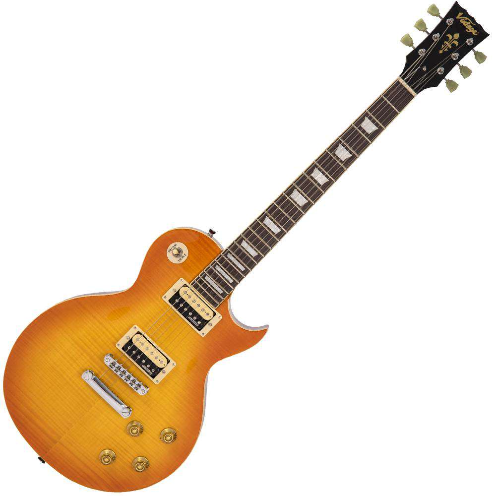 Vintage V100THB ReIssued Electric Guitar ~ Flamed Thru Honeyburst, Electric Guitar for sale at Richards Guitars.