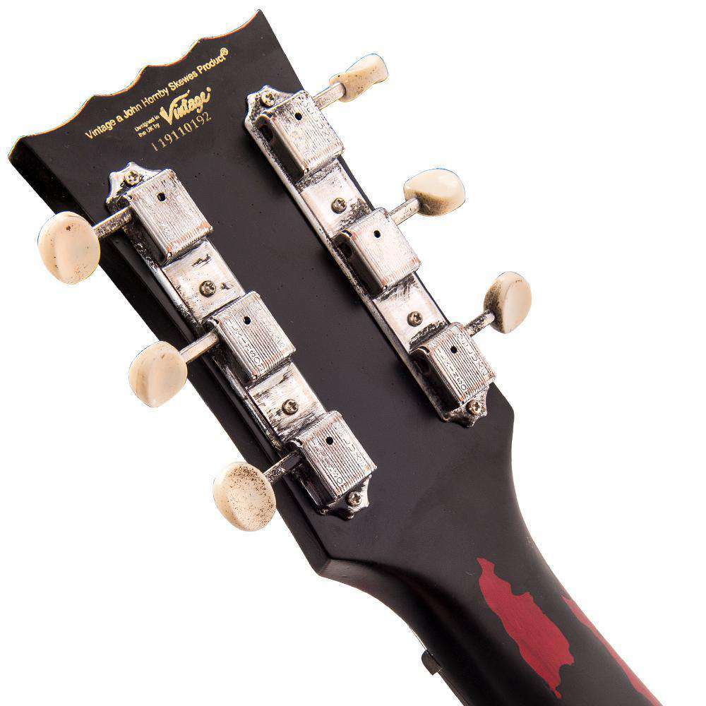 Vintage V120MRBK ICON Electric Guitar ~ Distressed Black Over Cherry Red, Electric Guitar for sale at Richards Guitars.