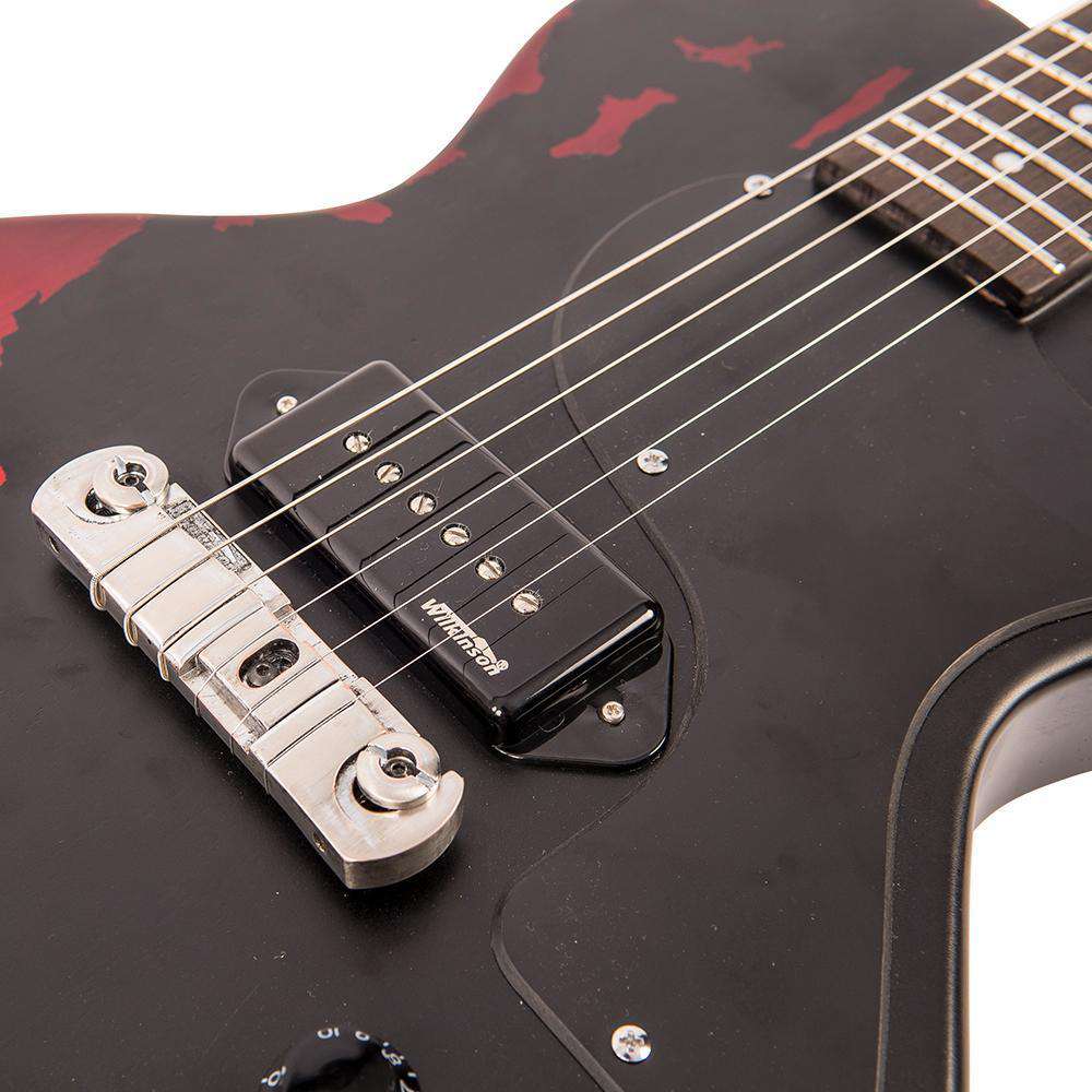 Vintage V120MRBK ICON Electric Guitar ~ Distressed Black Over Cherry Red, Electric Guitar for sale at Richards Guitars.
