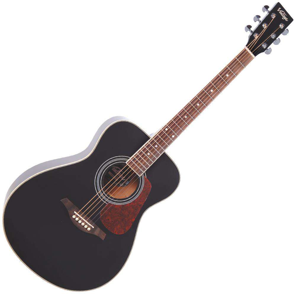 Vintage V300 Acoustic Folk Guitar ~ Black, Acoustic Guitar for sale at Richards Guitars.