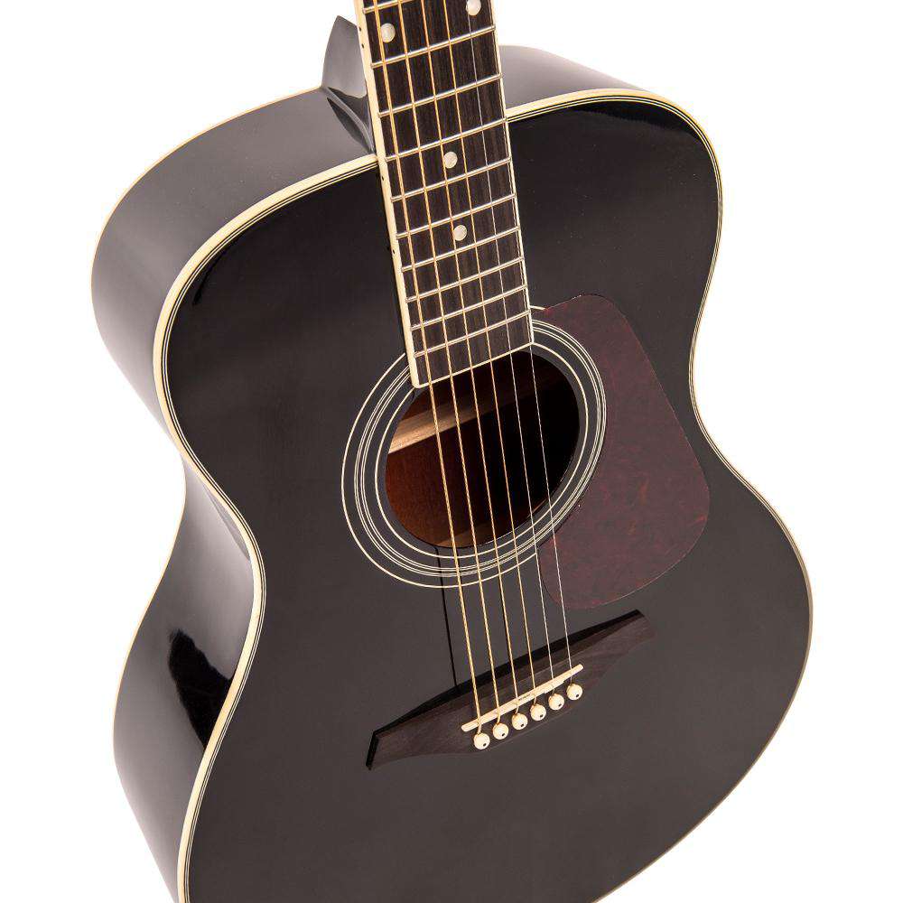 Vintage V300 Acoustic Folk Guitar ~ Black, Acoustic Guitar for sale at Richards Guitars.