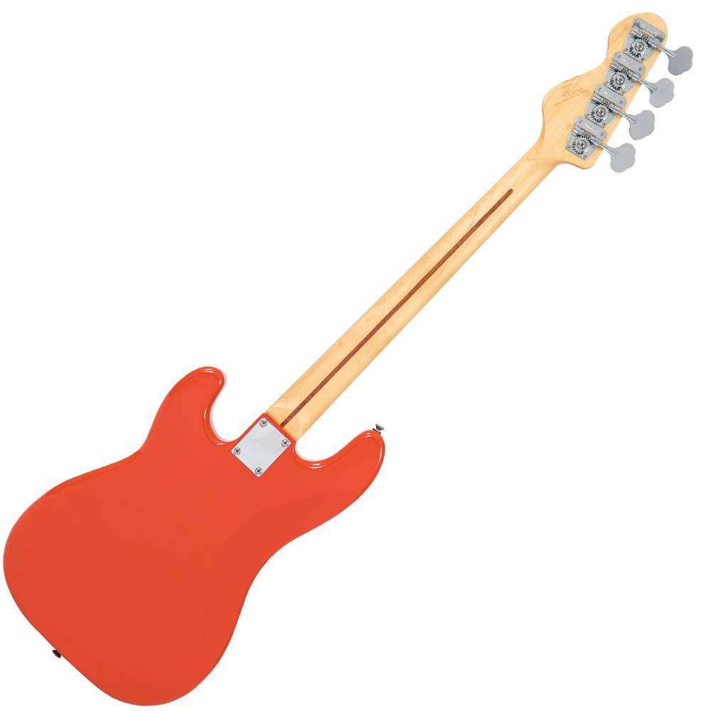 Vintage V4 ReIssued Maple Fingerboard Bass Guitar ~ Firenza Red, for sale at Richards Guitars.