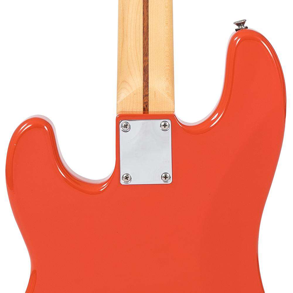 Vintage V4 ReIssued Maple Fingerboard Bass Guitar ~ Firenza Red, for sale at Richards Guitars.