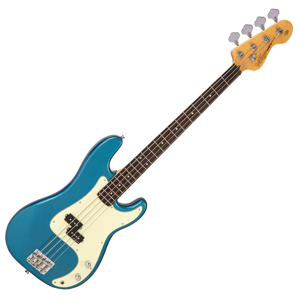Vintage V40 Coaster Series Bass Guitar ~ Candy Apple Blue, Bass Guitar for sale at Richards Guitars.