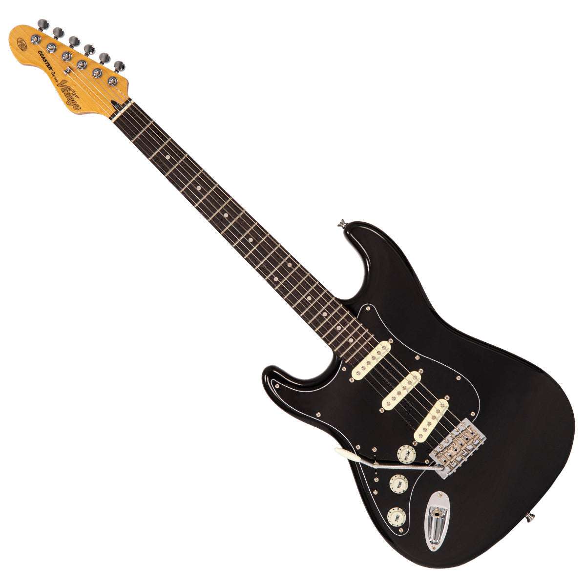 Vintage V60 Coaster Series Electric Guitar ~ Left Hand Boulevard Black, for sale at Richards Guitars.