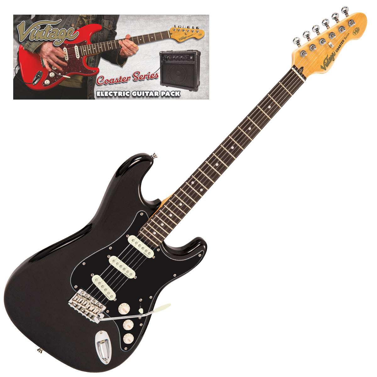 Vintage V60 Coaster Series Electric Guitar Pack ~ Boulevard Black, for sale at Richards Guitars.
