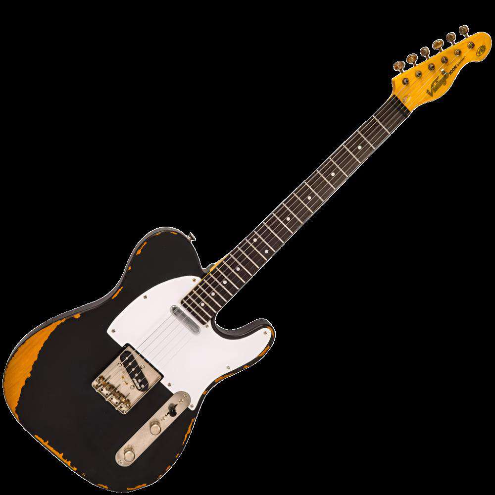 Vintage V62 ICON Electric Guitar ~ Distressed Black, Chitarra elettrica in vendita presso Richards Guitars.