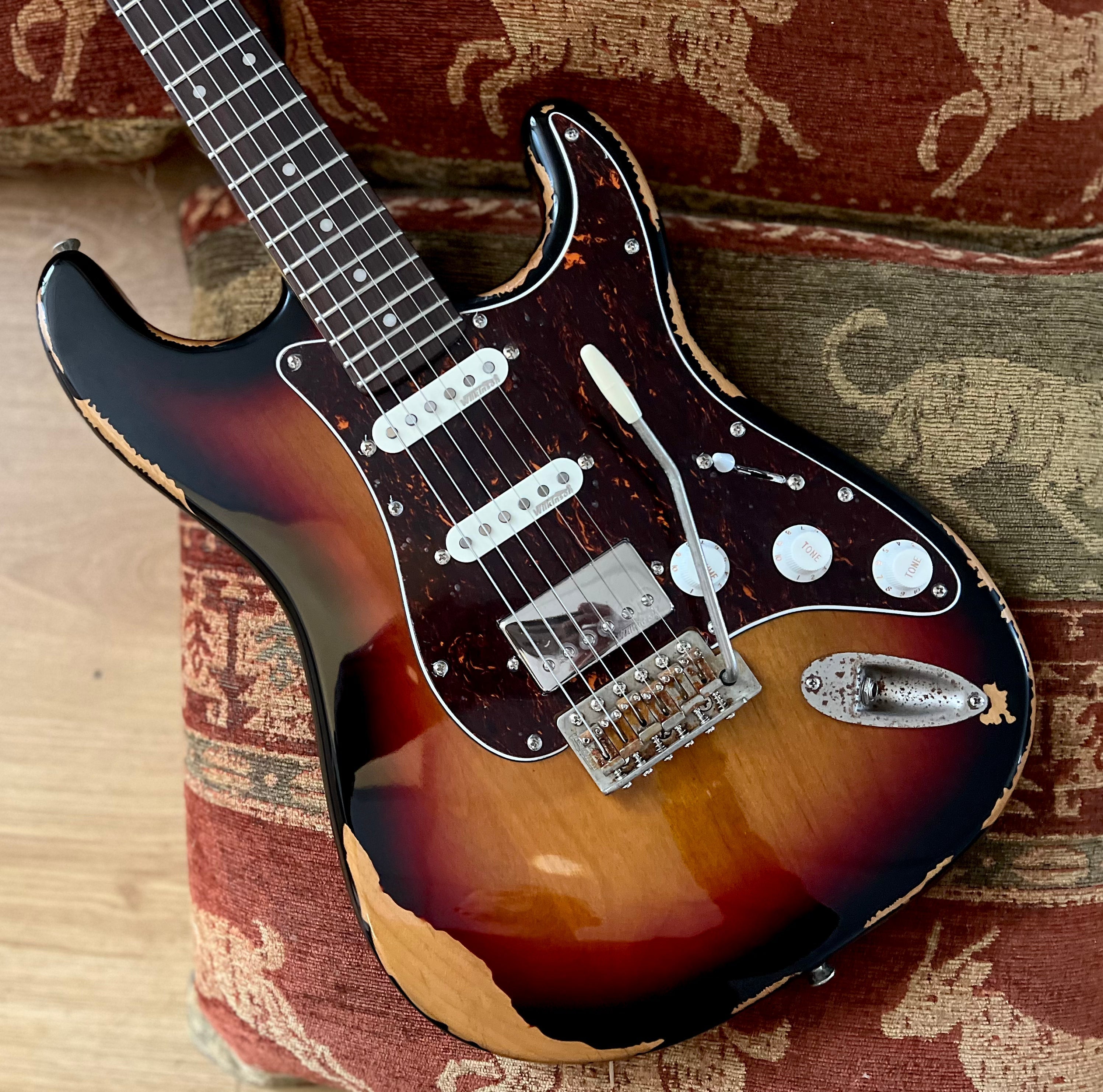 Vintage V6H ICON HSS Electric Guitar ~ Ultra-Gloss Distressed Sunset Sunburst, Electric Guitar for sale at Richards Guitars.