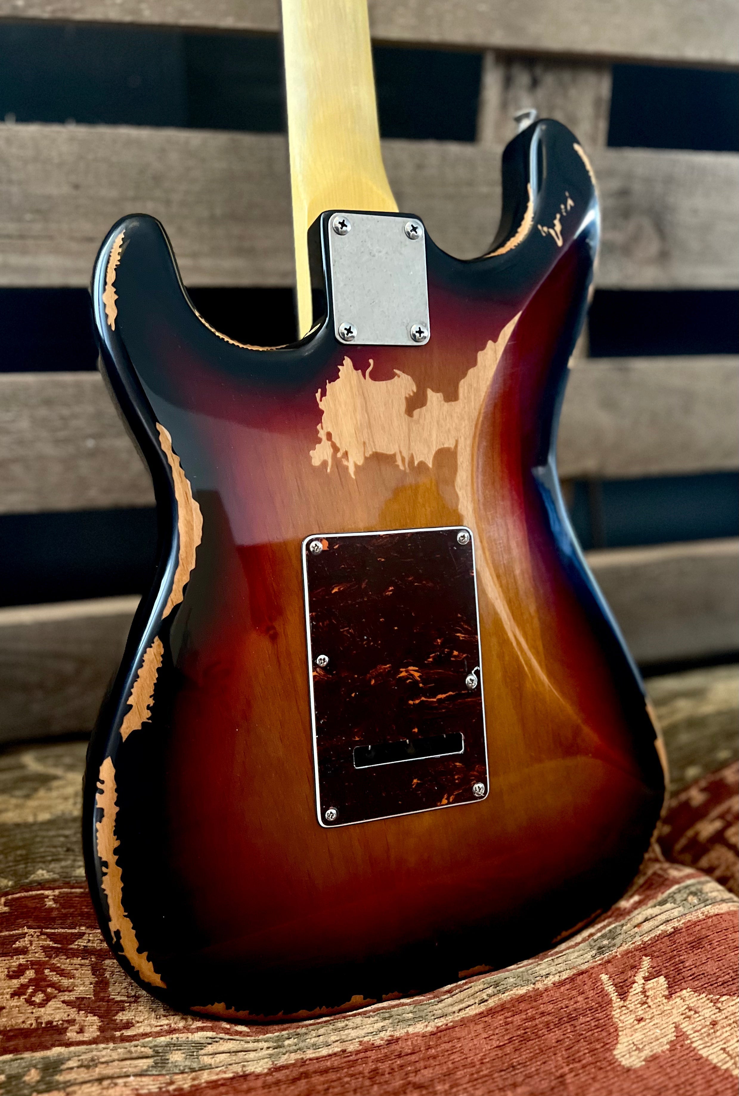 Vintage V6H ICON HSS Electric Guitar ~ Ultra-Gloss Distressed Sunset Sunburst, Electric Guitar for sale at Richards Guitars.
