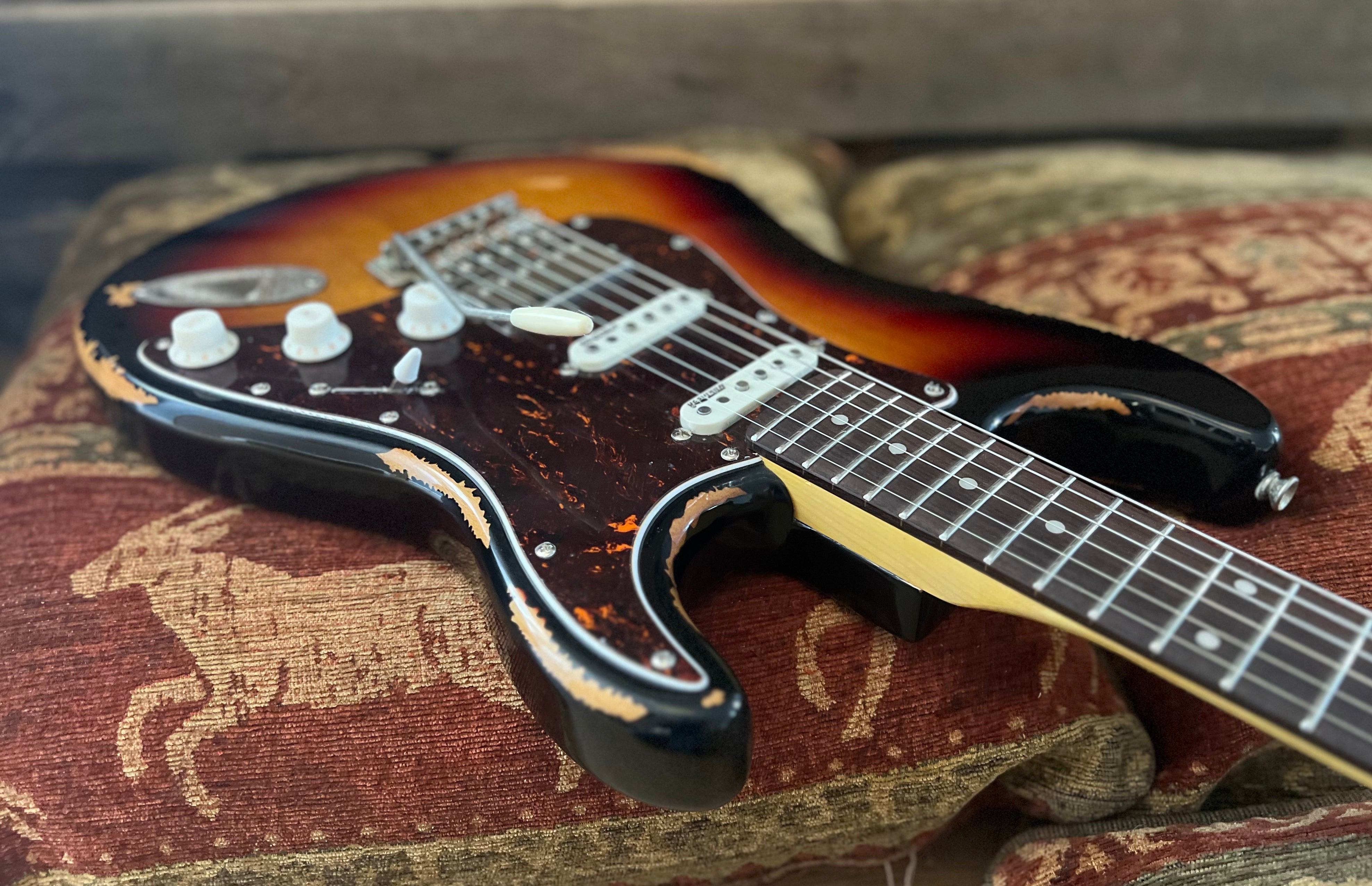 Vintage V6H ICON HSS Electric Guitar ~ Ultra-Gloss Distressed Sunset Sunburst, Electric Guitar for sale at Richards Guitars.